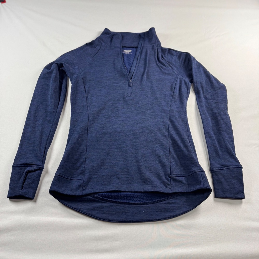 Avia Womens Navy Blue Space Dye Quarter Zip Pullover Thumbhole Active Top S 4-6